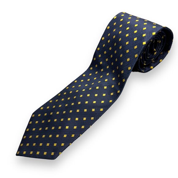 Elio Cantoni Navy Yellow‎ Diamond Pattern Designer Tie Mens Italian Made 55 Inch - Picture 1 of 11